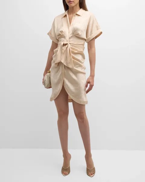 Платье-рубашка с драпировкой и короткими рукавами Mini Miko Le Superbe, цвет Nude Jacquard