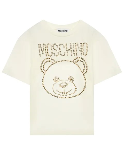 Футболка с лого из золотых заклепок Moschino