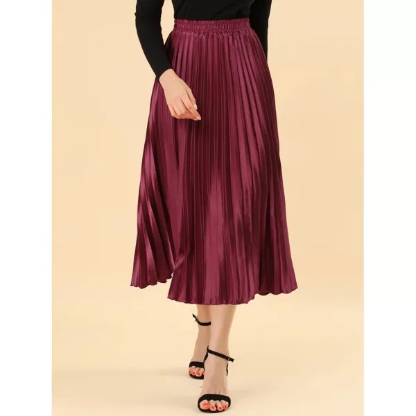Женская блестящая плиссированная юбка-миди металлик с эластичной резинкой на талии ALLEGRA K, коричневый