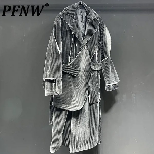 PFNW весенне-осеннее мужское модное утепленное искусственное двухкомпонентное вельветовое утепленное мешковатое винтажное пальто 28A0024