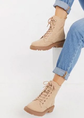 Бежевые стеганые ботинки на шнуровке ASOS DESIGN Amy-Neutral