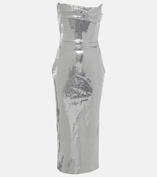 Корсетное платье миди с пайетками Alex Perry, серебряный