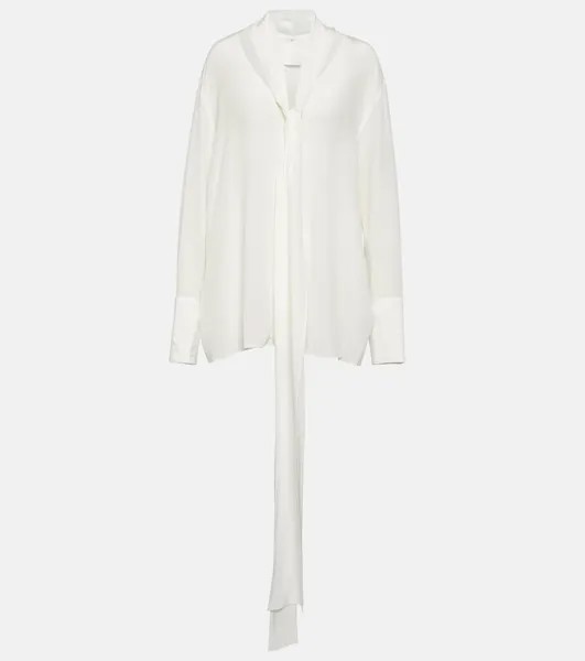 Блуза из шелкового крепдешина с завязками на воротнике Givenchy, белый
