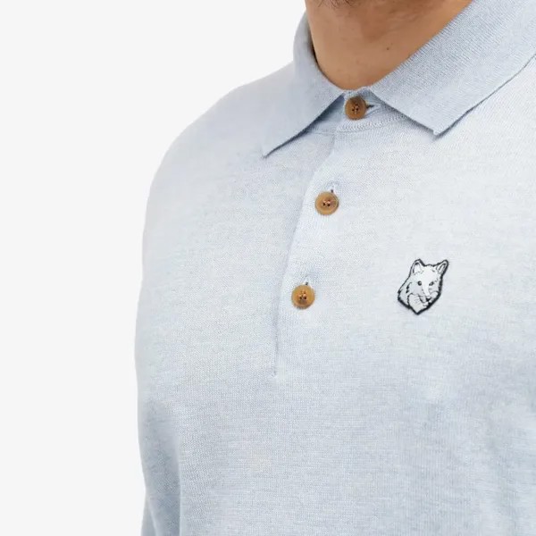 Maison Kitsune Трикотажная рубашка-поло с нашивкой в ​​виде головы лисы, синий