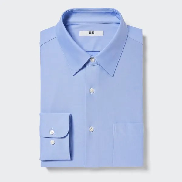 Рубашка UNIQLO Non-iron в полоску из джерси с длинными рукавами, синий