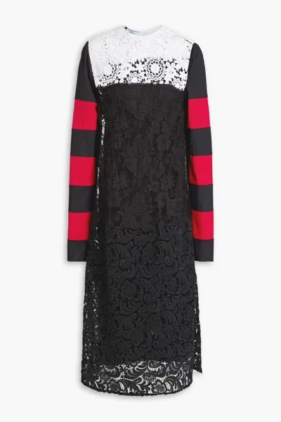Платье миди из джерси в стиле колор-блок с кружевными вставками Prada, черный
