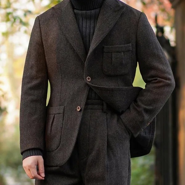 Мужской пиджак Шоколадно-коричневый твидовый пиджак сафари 1930-х годов