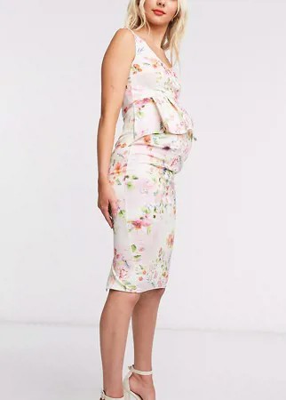 Платье миди с цветочным принтом и оборкой True Violet Maternity-Многоцветный