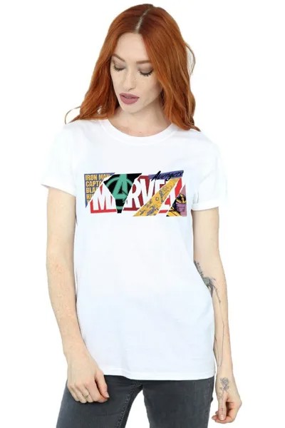 Хлопковая футболка бойфренда с логотипом Collage Marvel, белый