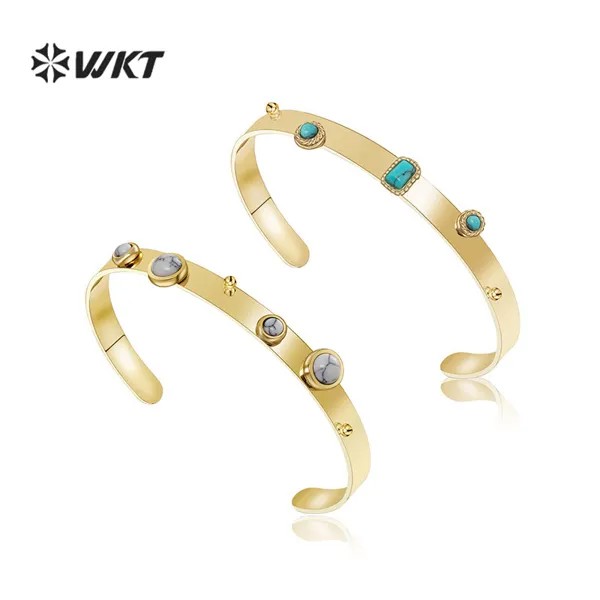 WT-B587 WKT благородный синий Howlite желтый позолоченный браслет натуральный Howlite регулируемые Драгоценности для девочек