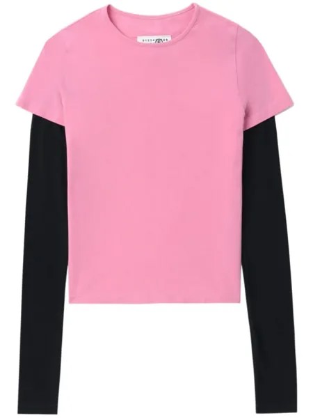 MM6 Maison Margiela футболка с контрастными рукавами, розовый