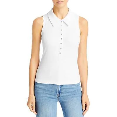 Женская белая блузка-поло с планкой 1/2 в рубчик Three Dots S BHFO 9139