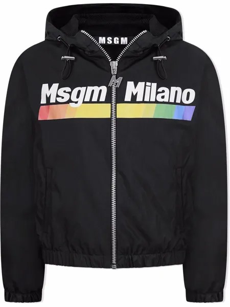 MSGM Kids непромокаемая куртка с капюшоном и логотипом