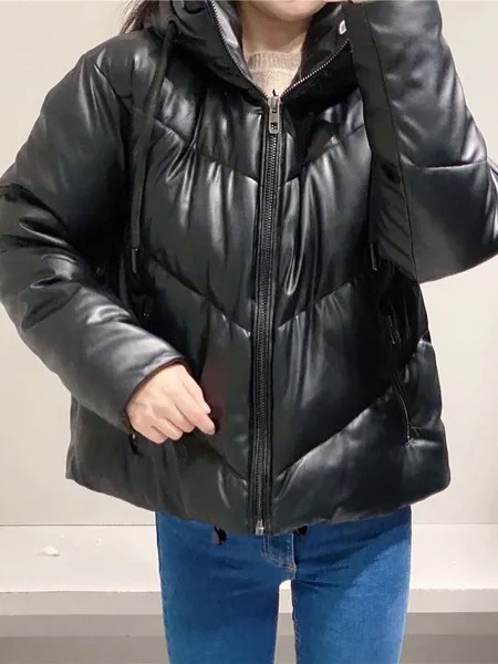 Milanoo Puffer Coats For Women Black Hooded Zipper Long Sleeves Stretch Outerwear