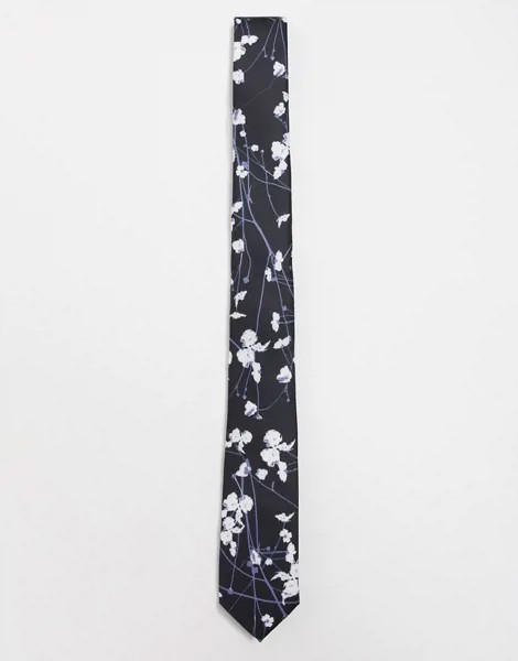 Галстук с цветочным принтом ASOS DESIGN-Черный
