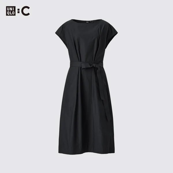 Платье-кокон Uniqlo с короткими рукавами, черный