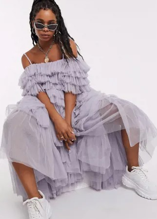 Сиреневое ярусное платье макси из тюля Lace & Beads-Фиолетовый