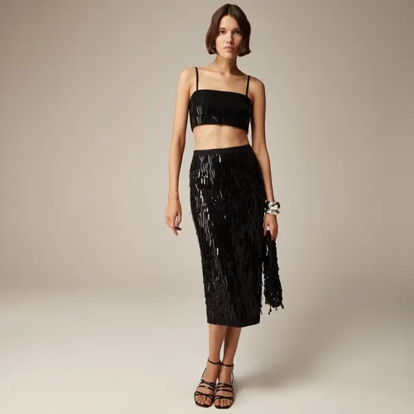 Коллекция юбка миди с пайетками и бахромой J.Crew, черный