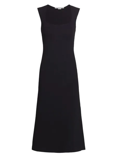 Компактное вязаное платье-миди с оборками Stella McCartney, черный
