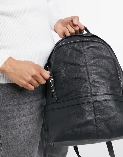 Черный кожаный рюкзак с двумя молниями ASOS DESIGN