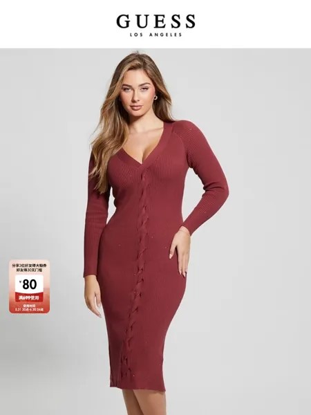 Платье Guess трикотажное, бордовый