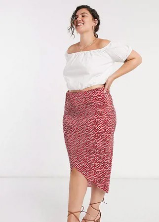 Плиссированная юбка миди в горошек с зпахом ASOS DESIGN Curve-Многоцветный