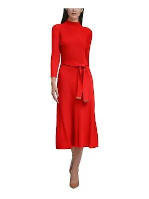 CALVIN KLEIN Женское красное вязаное платье-свитер миди с рукавами 3/4 на работу L