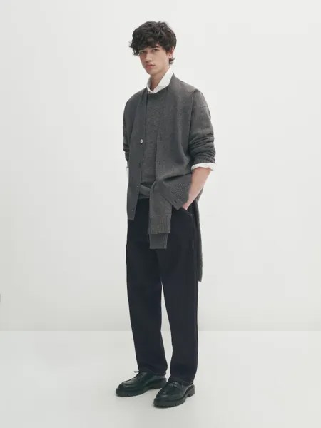 Трикотажный кардиган Boxy-Fit с v-образным вырезом Massimo Dutti, черный