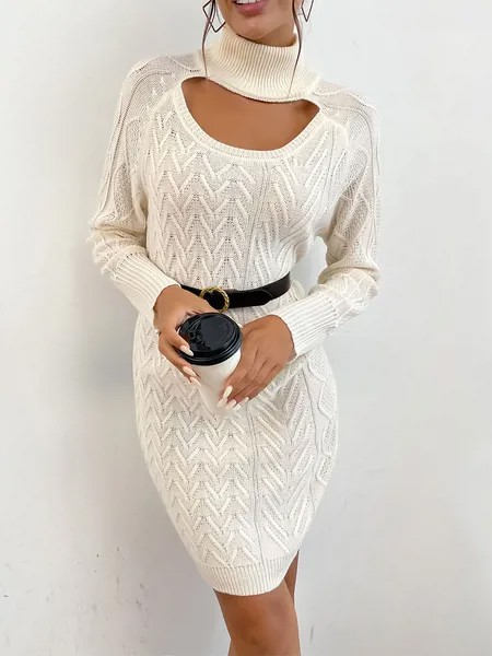 Milanoo Knitted Dress For Women Elegant High Collar Long Sleeves Polyester Stretch Bodycon Dress
