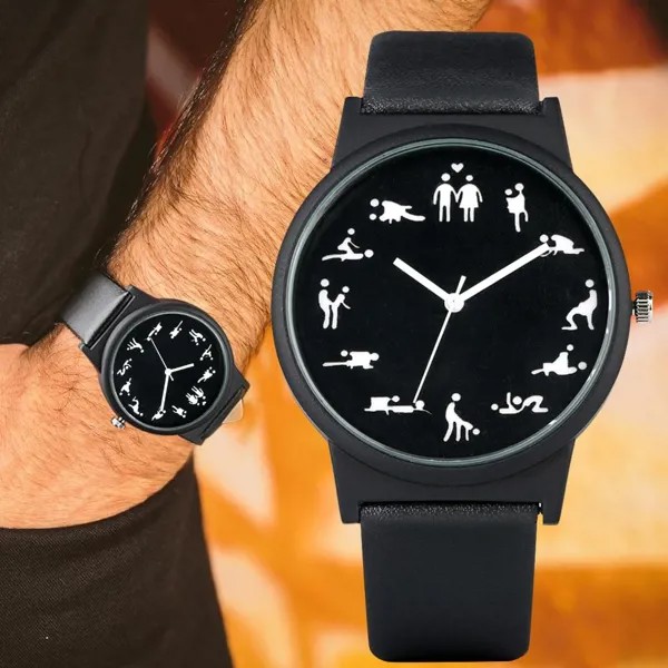 Творческие развлечения Кварцевые часы для мужчин Черный циферблат Кварцевые часы Удобные черные кожаные ремешки Наручные часы