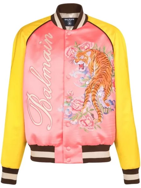 Balmain атласный бомбер с вышивкой, розовый