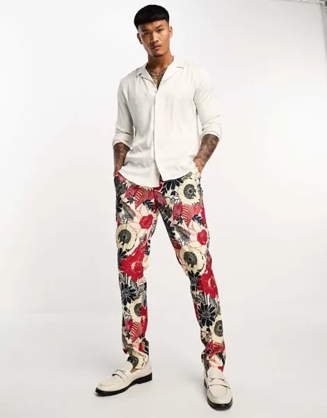Костюмные брюки скинни Devils Advocate с цветочным принтом