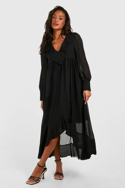 Свободное платье Midaxi из шифона с рюшами boohoo, черный