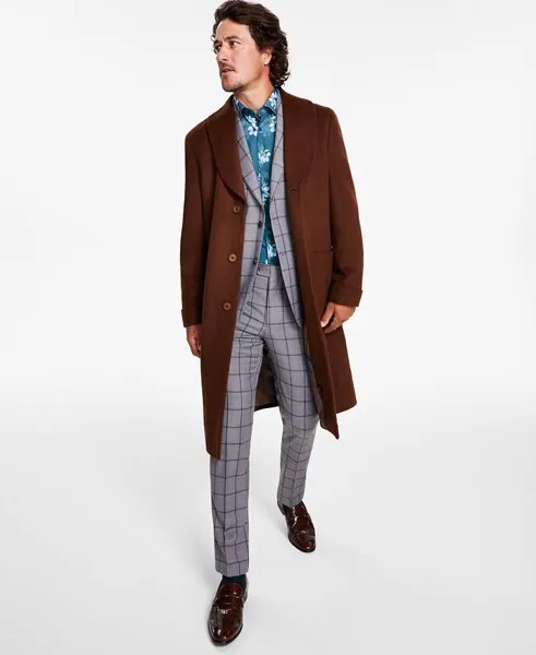 Мужские однотонные полушерстяные пальто классического кроя средней плотности Tallia, коричневый