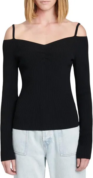 Топ 7 For All Mankind Off Shoulder Long Sleeve Top, черный