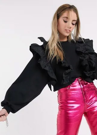 Черный свитшот с оборками Bershka