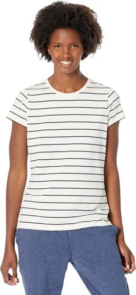 Мягкая эластичная футболка Supima с круглым вырезом в полоску и короткими рукавами L.L.Bean, цвет Sailcloth/Classic Navy