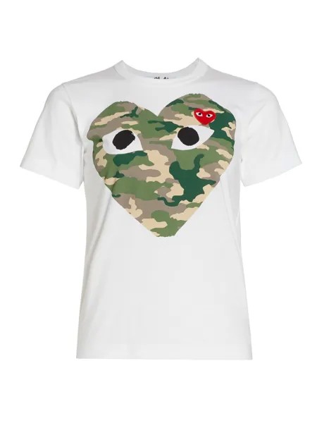 Большая камуфляжная футболка с сердечками Comme des Garçons PLAY, белый