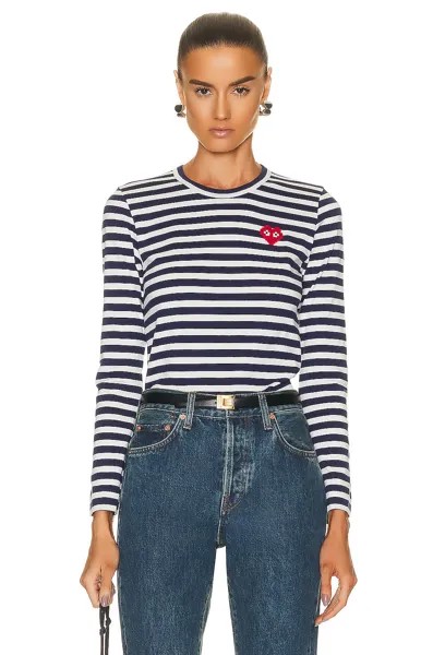 Футболка Comme des Garçons Invader Striped Long Sleeve, цвет Navy & White