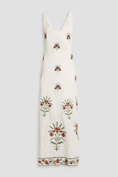Льняное платье макси Cienaga Monarca Crema с вышивкой Agua By Agua Bendita, экрю