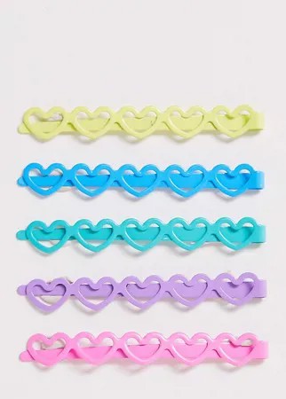 Эксклюзивный набор разноцветных заколок для волос с элементами в виде сердечек Glamorous-Мульти