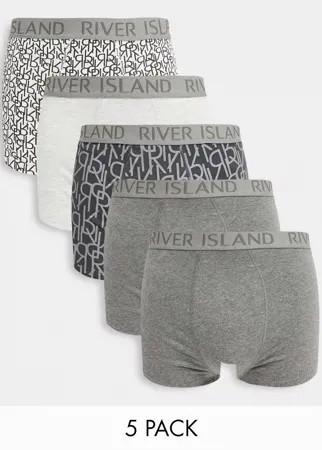 Набор из 5 пар серых трусов-хипстеров River Island-Серый