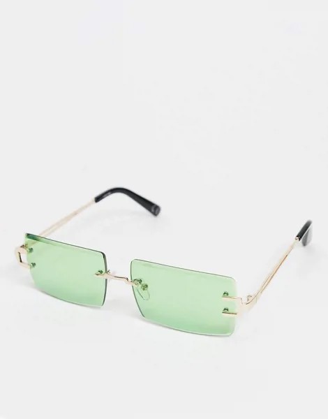 Солнцезащитные очки в винтажном стиле с зелеными линзами и отделкой на дужках ASOS DESIGN-Зеленый цвет