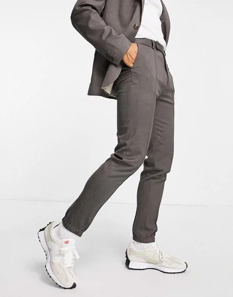 Темно-серые суженные книзу джоггеры из фактурной ткани с манжетами ASOS DESIGN-Светло-бежевый цвет