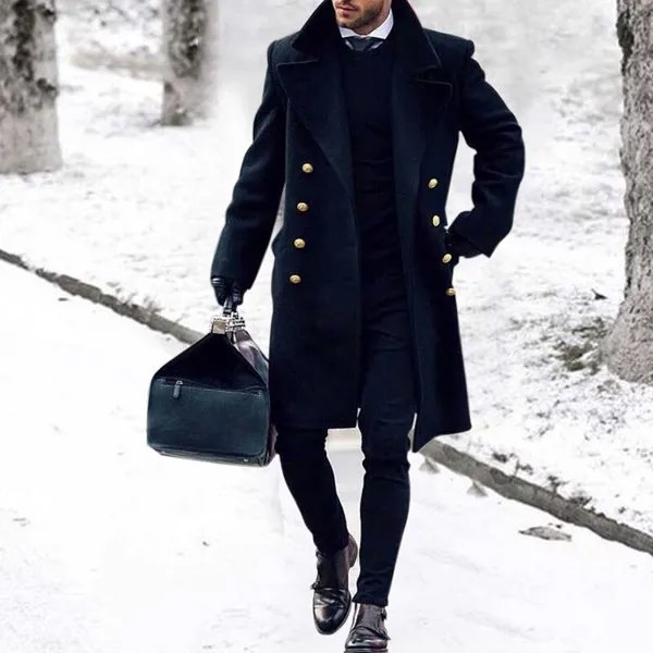 Шерстяное пальто, Тренч, ветровка, мужская куртка 2021, мужское облегающее двубортное пальто с лацканами, ветровка, Длинные мужские пальто, Му...