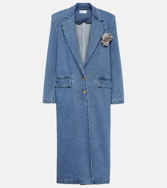 Джинсовое пальто с цветочной аппликацией Giuseppe Di Morabito, синий