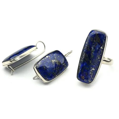 Комплект бижутерии Радуга Камня: кольцо, серьги, аквамарин, размер кольца 19, голубой, белый