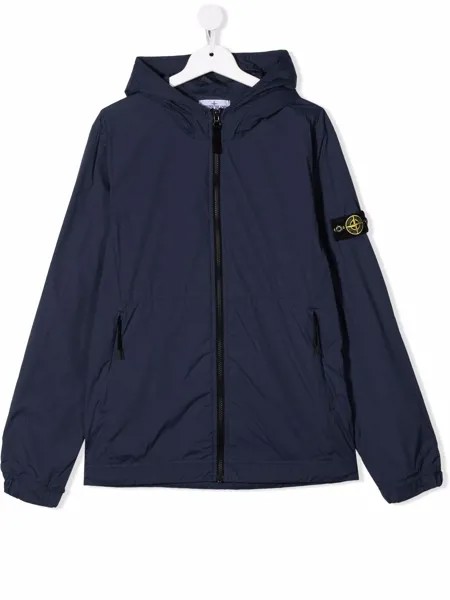 Stone Island Junior TEEN zip-front hooded rain jacket