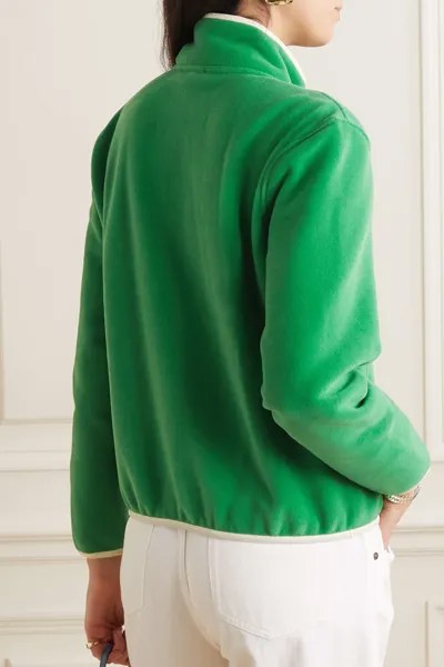 SPORTY & RICH Укороченная флисовая толстовка с вышивкой и отделкой ракушками, зеленый
