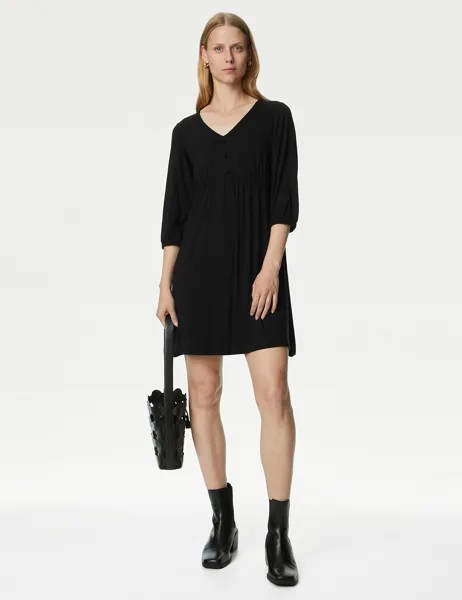 Мини-платье из джерси с V-образным вырезом Marks & Spencer, черный